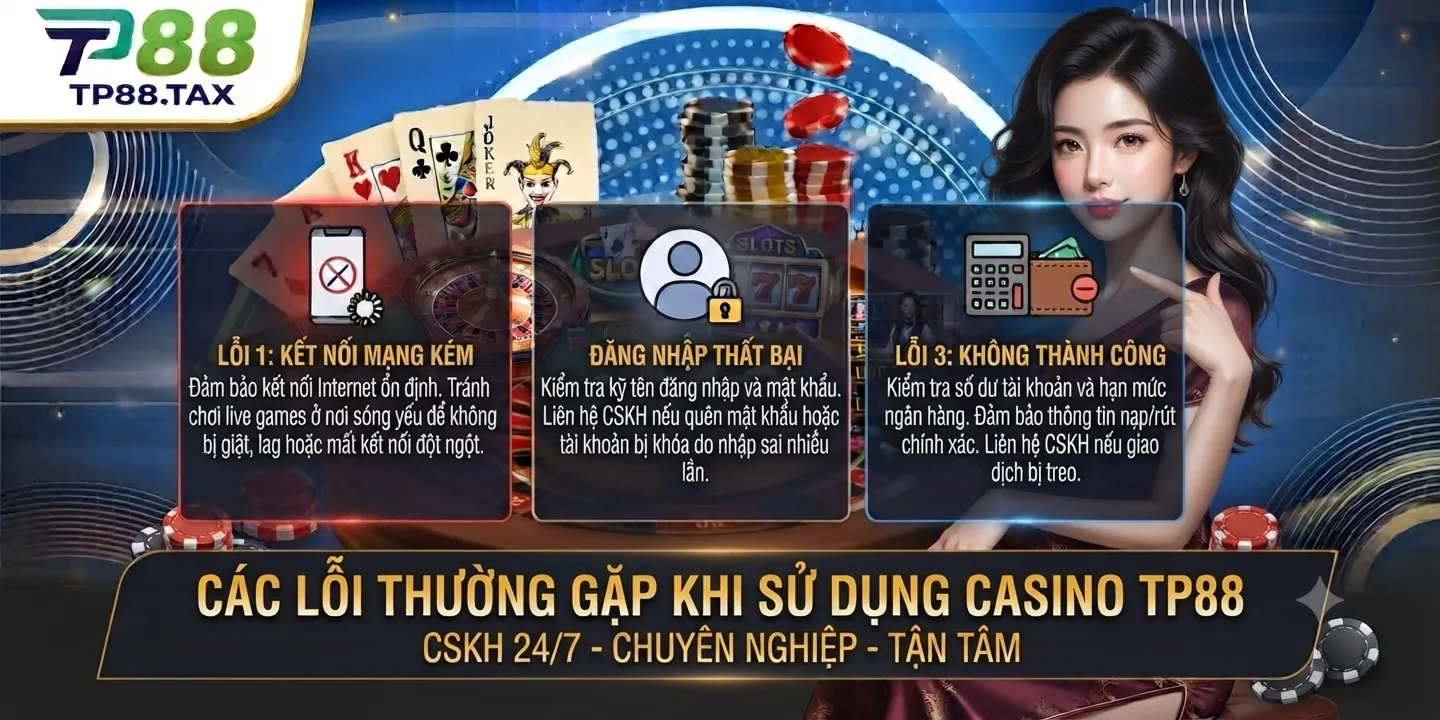 Các lỗi thường gặp khi sử dụng Casino TP88