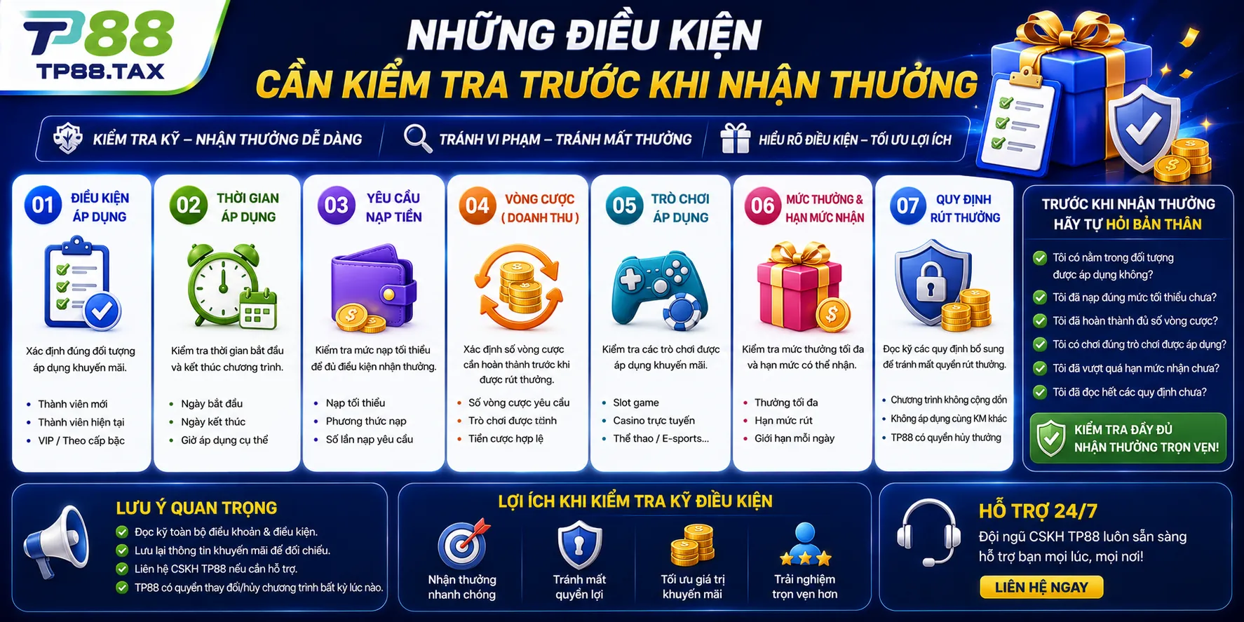 Khuyến Mãi TP88 – Ưu Đãi, Điều Kiện Và Thời Hạn Áp Dụng 2 Những điều kiện cần kiểm tra trước khi nhận thưởng