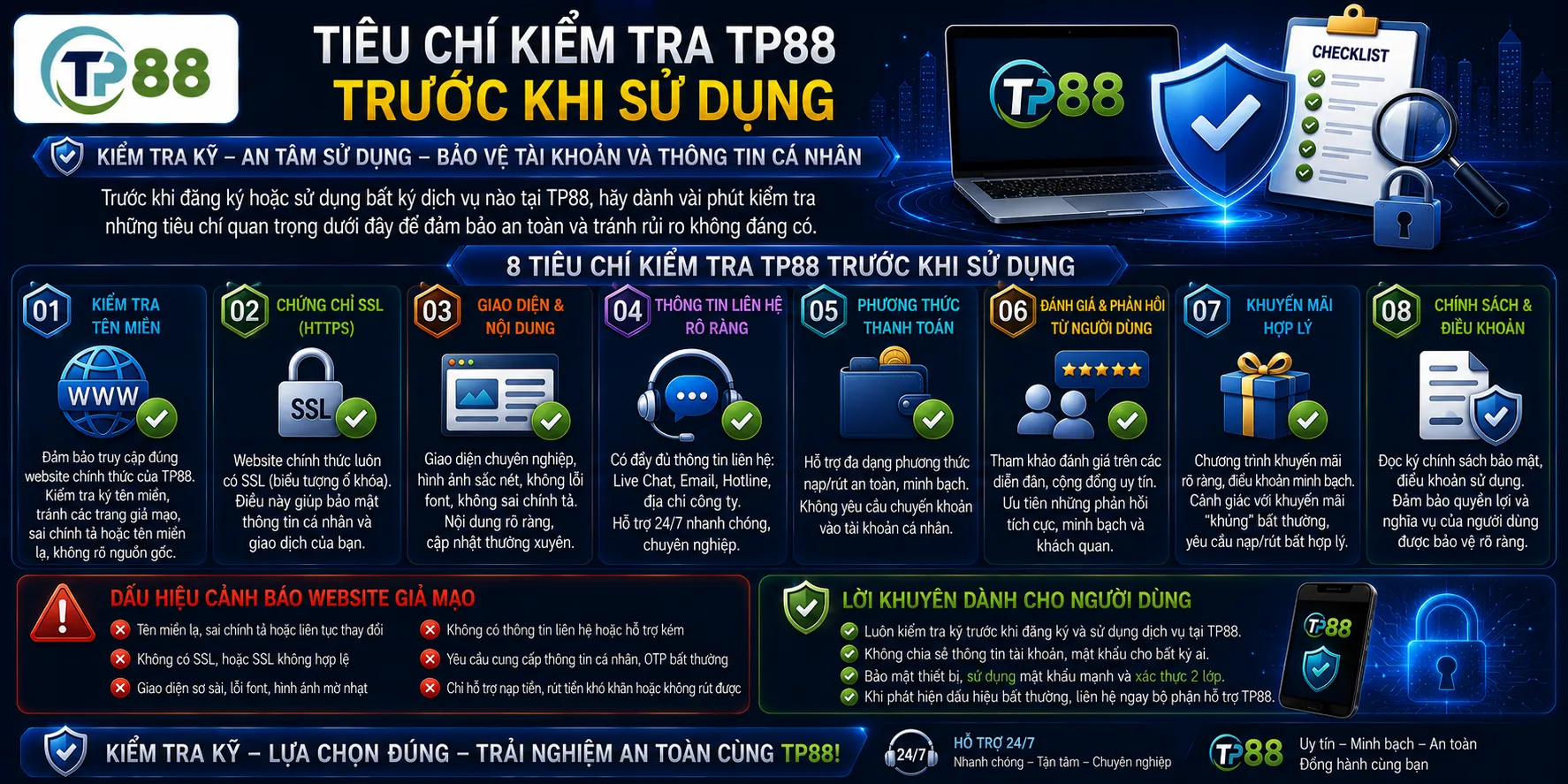 TP88 Có Lừa Đảo Không? Cách Kiểm Tra Thông Tin Và Dấu Hiệu Rủi Ro 2 Tiêu chí kiểm tra TP88 trước khi sử dụng